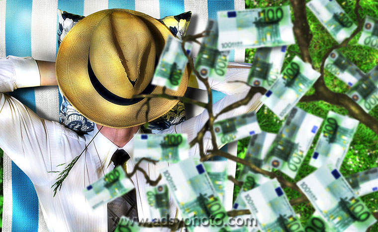 Adsy Bernart photographer illustrations composite, private money, financial precautions, money, relax, money on trees